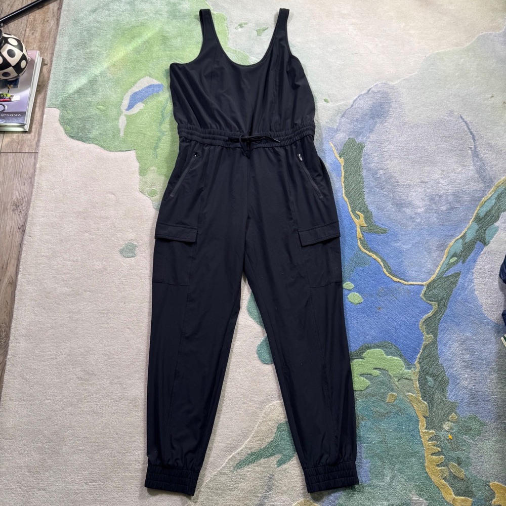 Athleta Headlands Hybrid Cargo Jumper Black Sleeveless Jumpsuit 531188 L